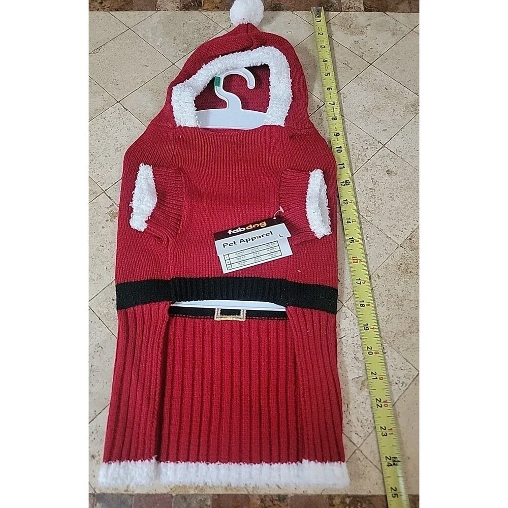 FABDOG Santa Claus Puppy Dog Sweater Santa Suite Hoody Size Large